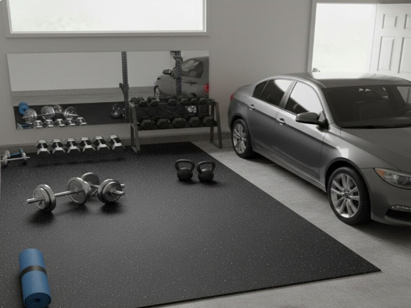 containment mat filled with melting snow and a car parked on it